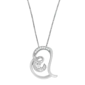 10K White Gold Diamond Accented Espira Open Spiral Twist Heart 'Rings of Love' 18 Pendant Necklace (J-K Color, I2-I3 Clarity)