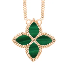 18ct Rose Gold Malachite Eden Large Marquise Flower Necklace