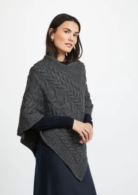 Aran Super Soft Poncho | Charcoal