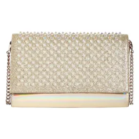 Christian Louboutin Clutch Mini Paloma Studded Glitter Gold Leather Shoulder Bag