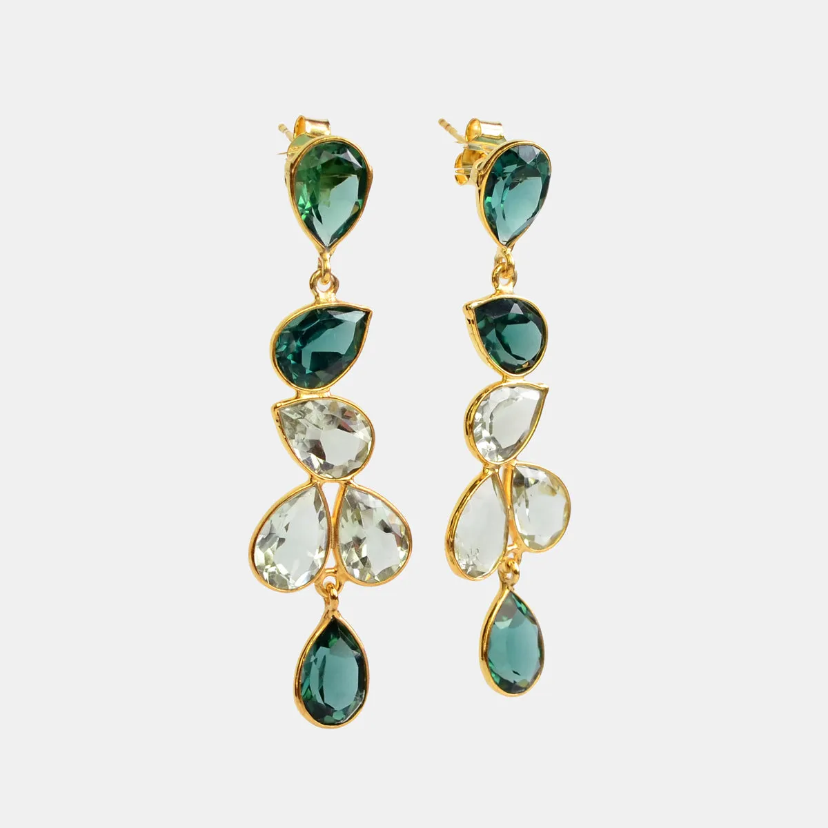 Elegant Tourmaline and Green Amethyst Statement Earrings