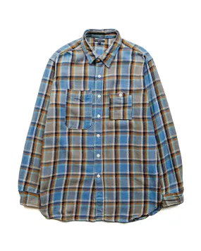 Engineered Garments Work Shirt Blue Cotton Heavy Twill Plaid