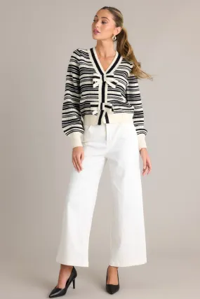 Fond Reflections Black & Ivory Stripe Long Sleeve Sweater Top