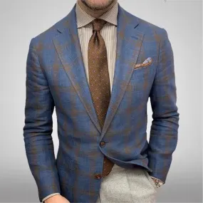 Men's Plaid Long Sleeve Suit Coat – Stylish Business Jacket with Lapel