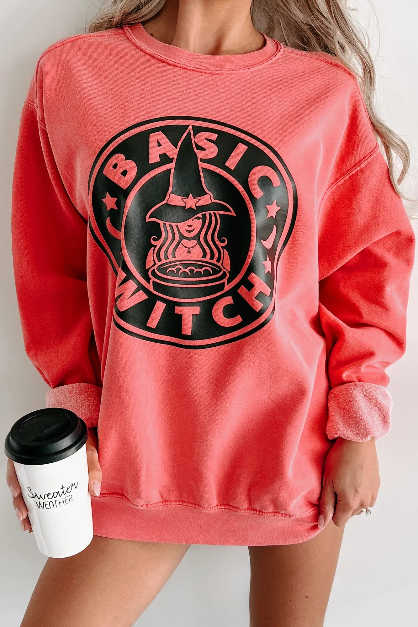 "Better Than Your Basic Witch" Graphic Crewneck (Watermelon) - Print On Demand