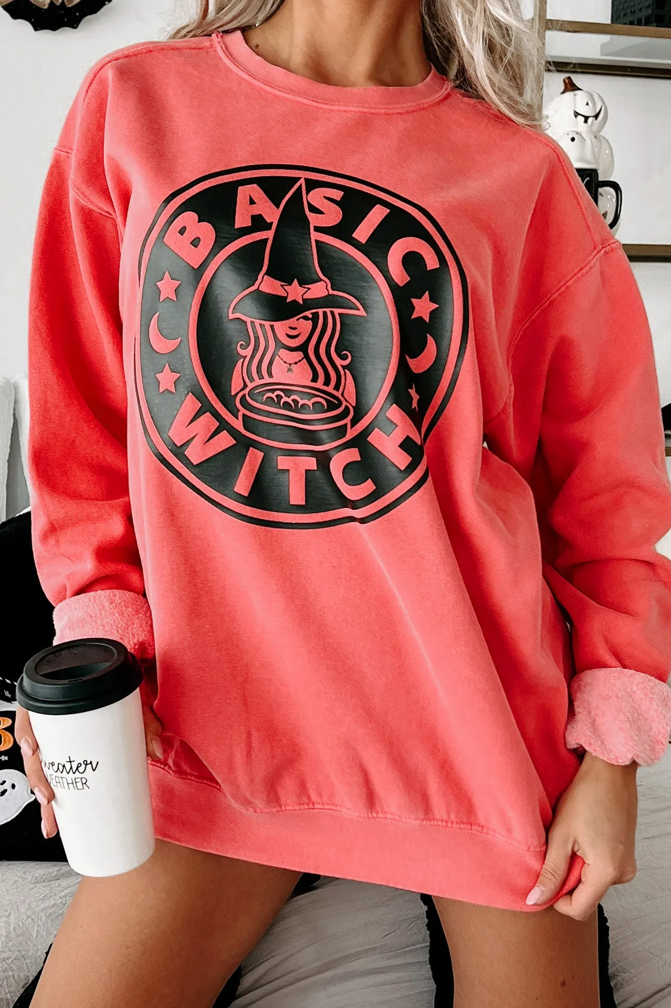 "Better Than Your Basic Witch" Graphic Crewneck (Watermelon) - Print On Demand