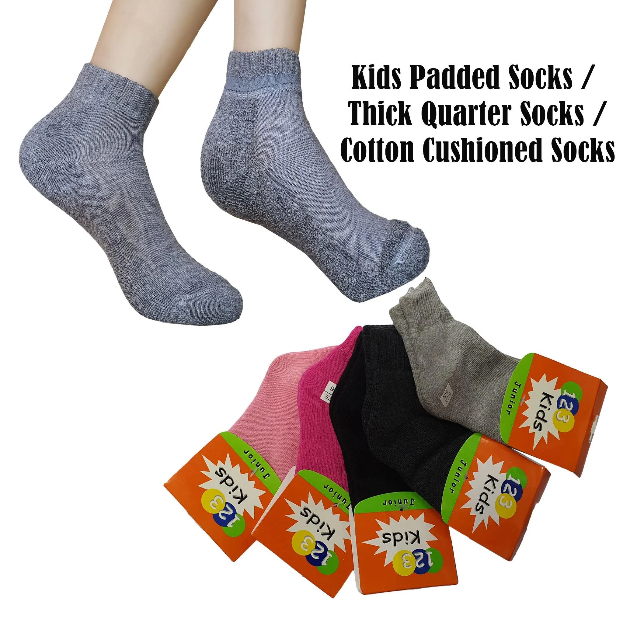 Stock Clearance! Padded Quarter Cushioned Socks for Kids