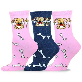 TeeHee Socks Women's Novelty Cotton Crew Spotted Dog 3-Pack (11133)