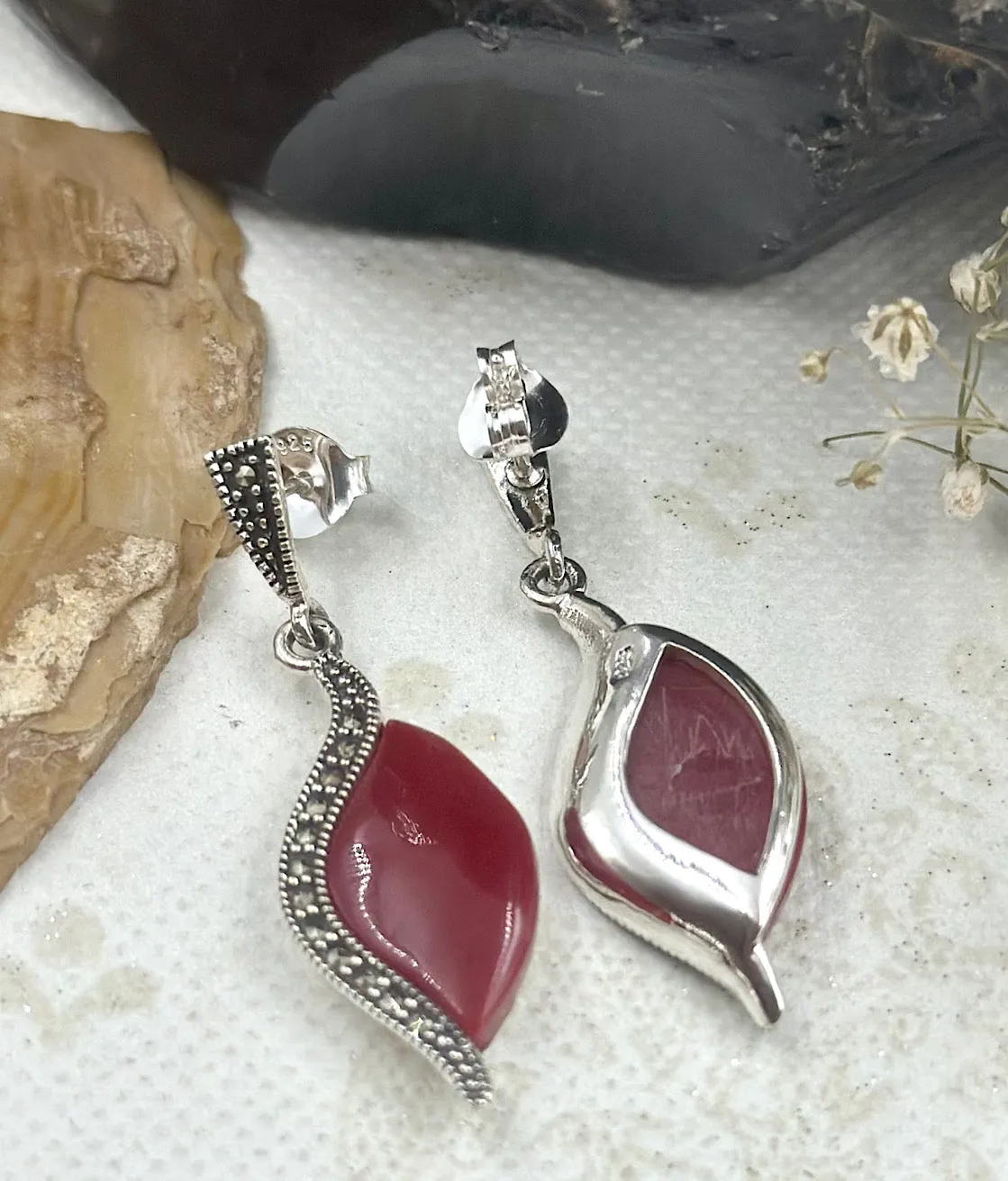 The Silver Marcasite Earrings (Red)